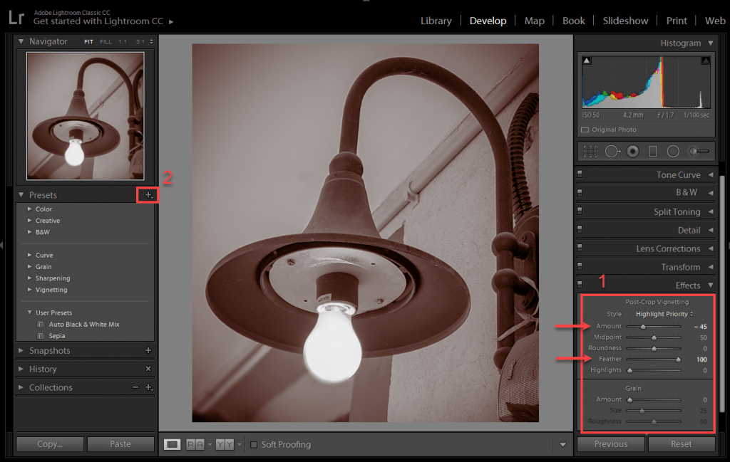 Go to effects and just add a simple Post-Crop Vignetting