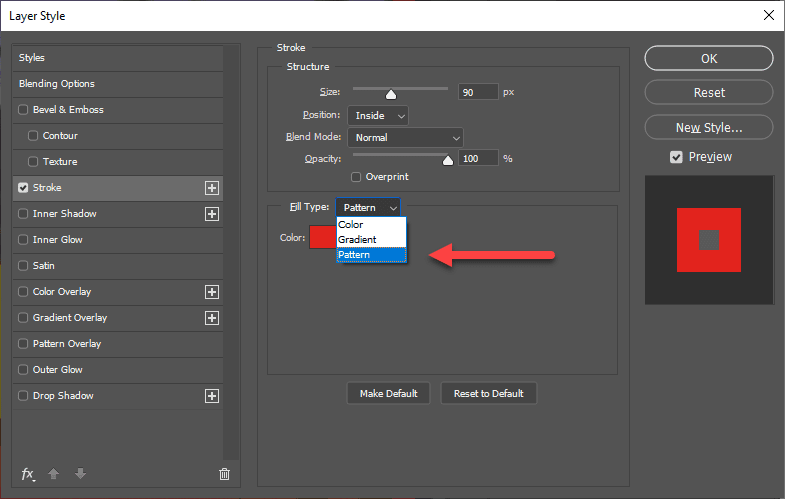 Set the Fill Type to Pattern
