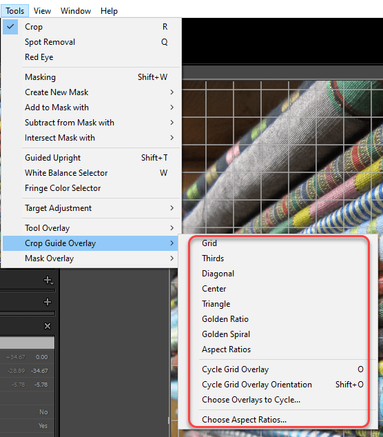 Go to Tools > Crop Guide Overlay