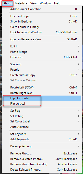 Select from Flip Horizontal or Flip Vertical in the drop-down menu